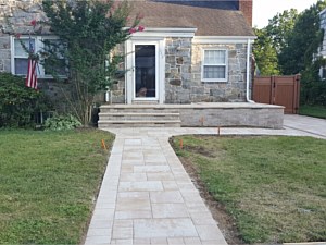 nicolock travertina alpine smooth verona veneer bullnose steps built in lights groutless baldwin walkway walk step stoop porch driveway brick paver